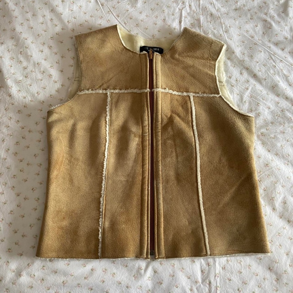vintage faux suede / fur vest